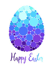 Easter egg with colorful circles concept design. Vector illustration with lettering in blue and violet colors.
