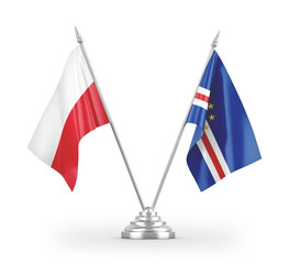 Cabo Verde and Poland table flags isolated on white 3D rendering