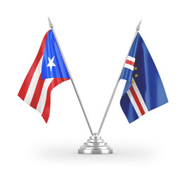 Cabo Verde and Puerto Rico table flags isolated on white 3D rendering