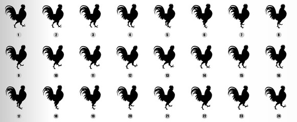 Cock Walk Cycle animation sequence Silhouette, loop animation sprite sheet