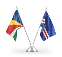 Cabo Verde and Seychelles table flags isolated on white 3D rendering