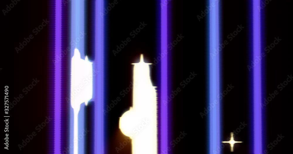Poster geometric laser beam simulation on black background. neon lines with flat minimal design moving