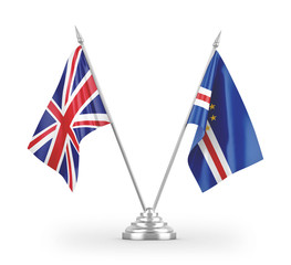 Cabo Verde and United Kingdom table flags isolated on white 3D rendering