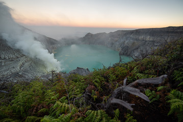 Fototapeta na wymiar Indonesia Kawah Ijen Volcano crater.Kawah Ijen is famous place attraction for tourist.Ijen volcano complex is a group of composite volcanoes located on East Java, Indonesia