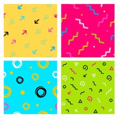 Vector set of simple seamless pattern on bright color background