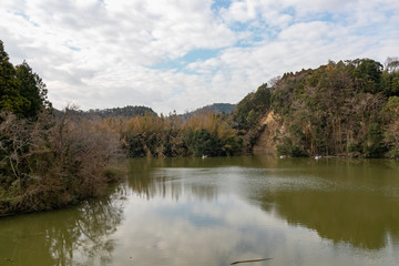 冬の亀山湖　千葉県君津市　日本