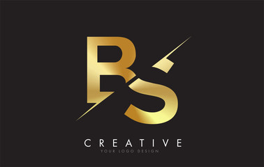 BS B S Golden Letter Logo Design with a Creative Cut.