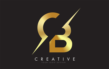 CB C B Golden Letter Logo Design with a Creative Cut.