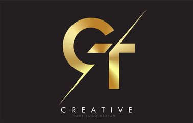 GT G T Golden Letter Logo Design with a Creative Cut.
