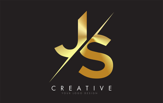 JS J S Golden Letter Logo Design with a Creative Cut.