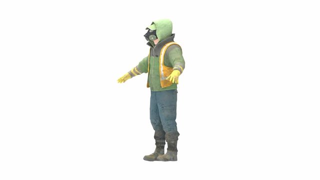 3D rendering of man in worker clothes isolated on white background