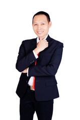 Asian business man portrait with head hair style cross one's arm on white background