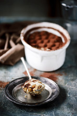 Vegan tiramisu.selective focus.