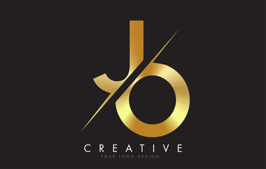 JO J O Golden Letter Logo Design with a Creative Cut.