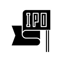 Ipo flag black icon, concept illustration, vector flat symbol, glyph sign.