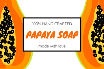 Papaya fruit background. Label template for soap or juice package. Product design. Colorful vector