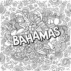 Fototapeta na wymiar Bahamas hand drawn cartoon doodles illustration. Funny travel design.