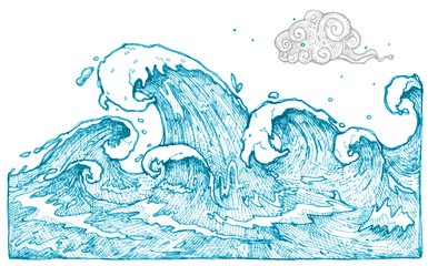 Fototapeta premium Hand drawn graphic sea. Illustration. Sea - ocean waves.