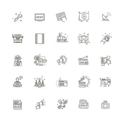 TV and media news vector icons set
