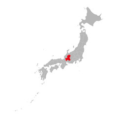 Gifu province highlighted red on Japan map. Gray background. Perfect for business concepts, backgrounds, backdrop, sticker, banner, poster, label, chart and presentation.
