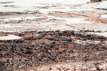 Melting white snow from the warmth of spring days.