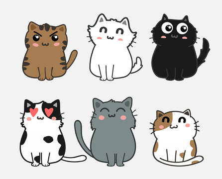cute cats cartoon set vector
