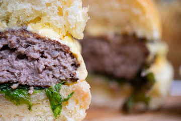 Hamburger with French fries Lettuce and Cheese