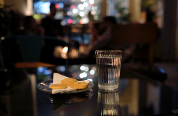 Small plate with cookies in a cozy cafe in Nicosia, Cyprus