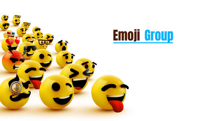 Emoji group yellow winking face. Funny cartoon emoticon icon. 3D illustration for chat or message.