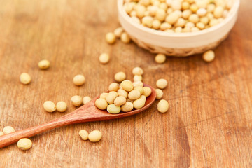 A pile of soybeans in a bamboo basket