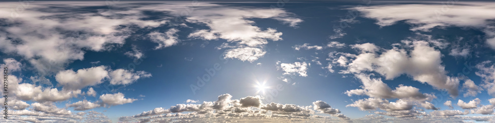 Wall mural seamless hdri panorama 360 degrees angle view blue sky with beautiful cumulus clouds with zenith for