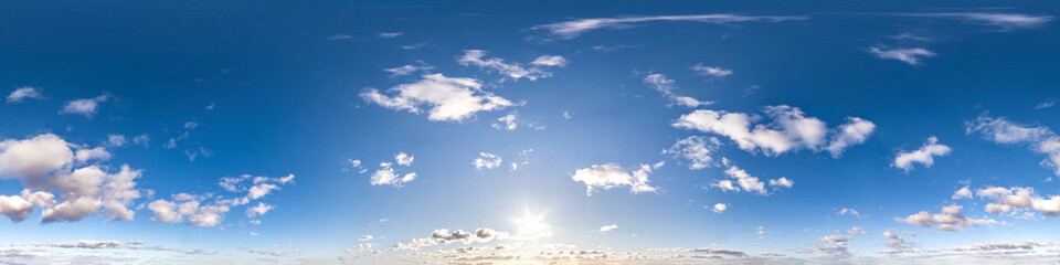 Seamless hdri panorama 360 degrees angle view blue sky with beautiful cumulus clouds with zenith...