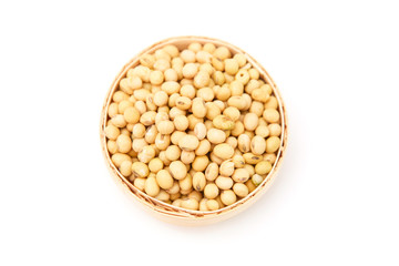 A pile of soybeans in a bamboo basket