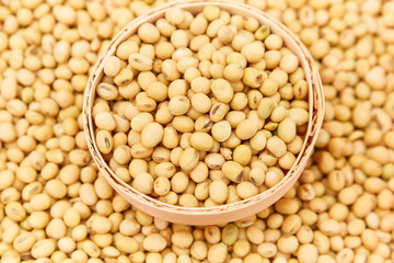 A pile of soybeans in a bamboo basket