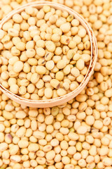 A pile of soybeans in a bamboo basket