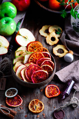 Fresh organic fruit chips.selective focus