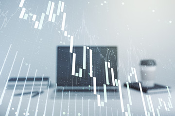 Double exposure of abstract creative financial diagram on modern laptop background, banking and accounting concept