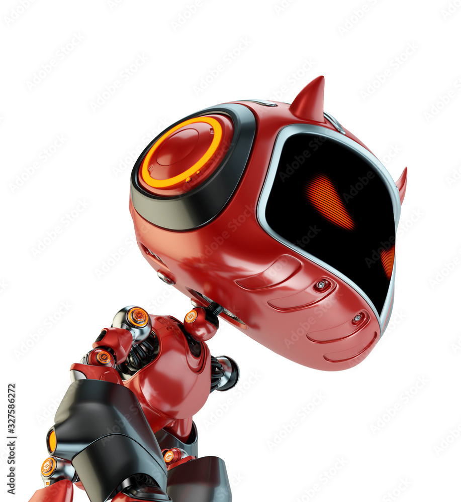 Aufkleber smart red little robotic devil with horns in a hero pose, 3d rendering