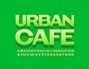 Vector green Logo Urban Cafe. Stylish 3D Font. Modern Alphabet Letters and Numbers,