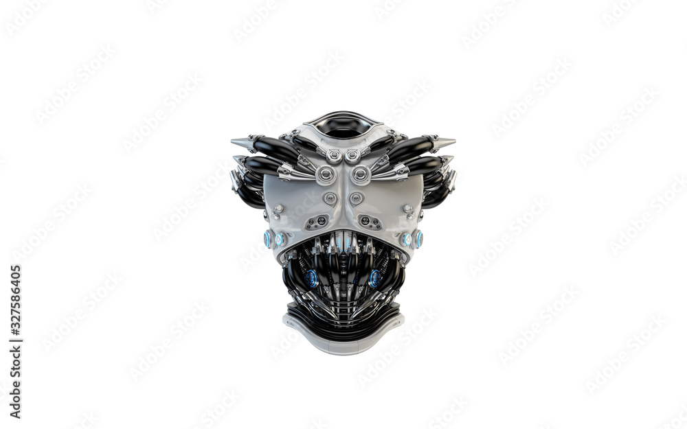 Poster futuristic robot body part for replacement, 3d rendering of armless robotic torso