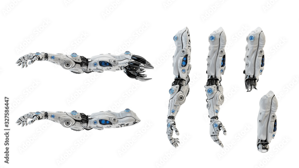 Poster artificial sci-fi robotic arm prosthesis 3d rendering