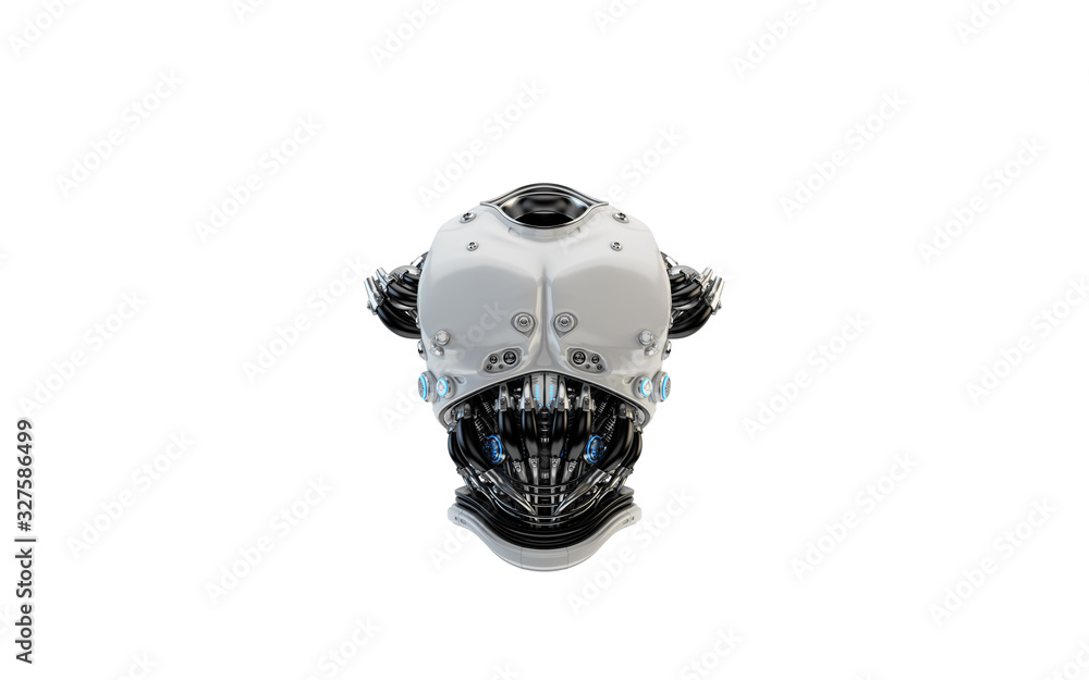 Poster futuristic robot body part for replacement, 3d rendering of armless robotic torso
