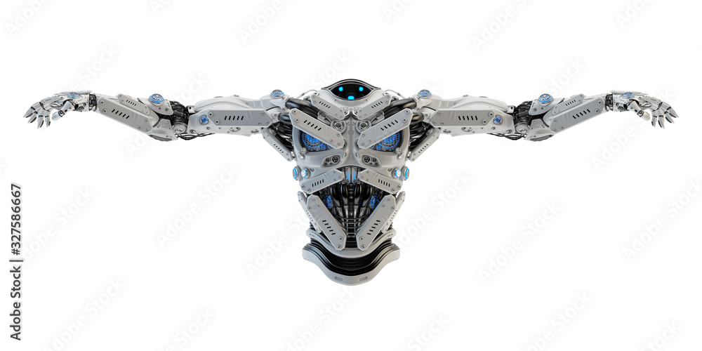 Poster robot torso for replacement, 3d rendering in t pose, isolated on white background