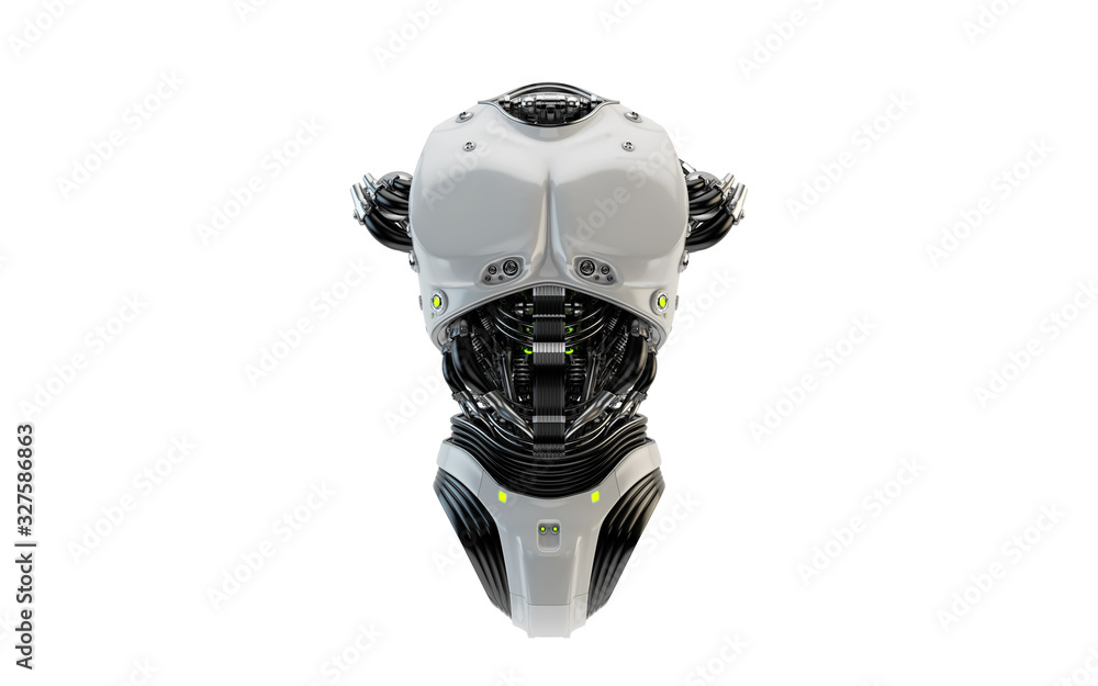 Poster futuristic robot body part for replacement, 3d rendering of armless robotic torso