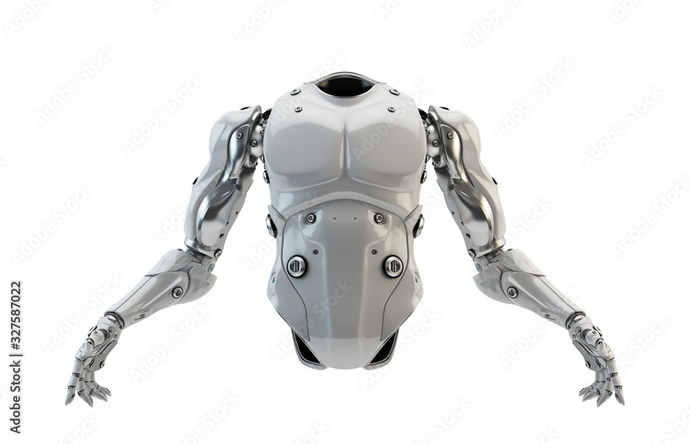 Poster robot torso with hands for replacement, 3d rendering isolated on white background