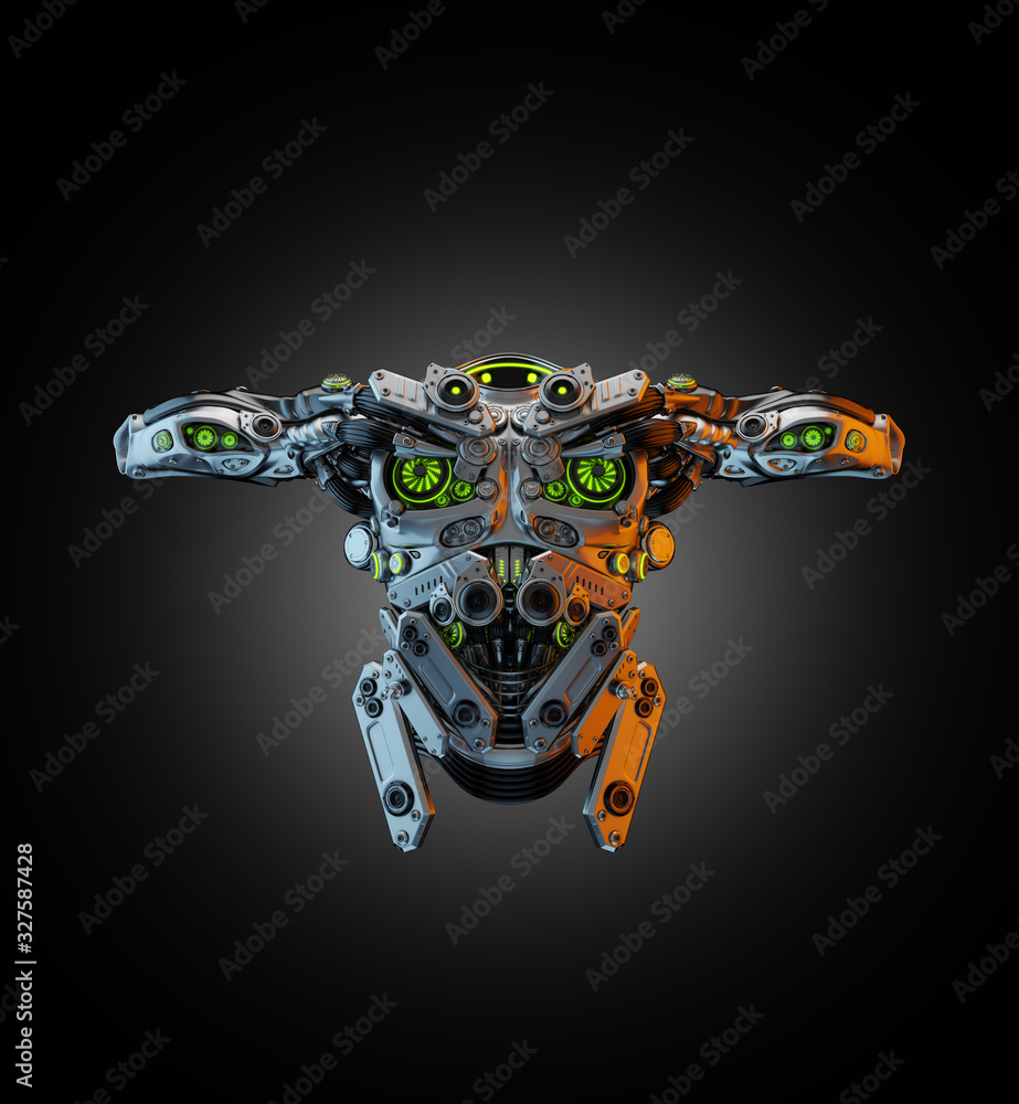 Poster robot body part for replacement, 3d rendering of robotic body without hands