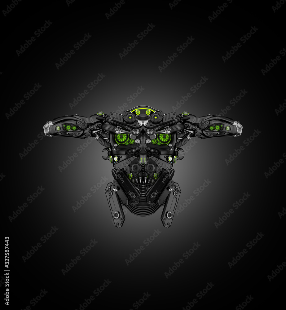 Poster robot body part for replacement, 3d rendering of robotic body without hands