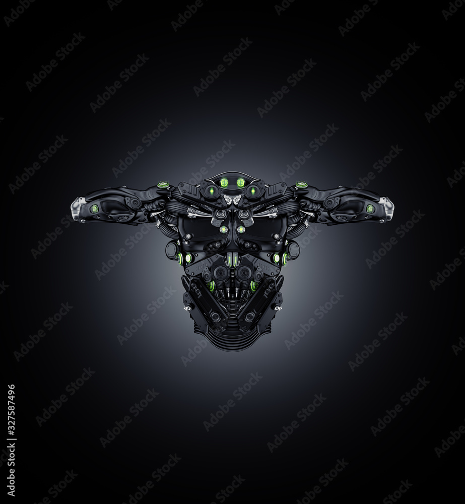 Poster robot body part for replacement, 3d rendering of robotic body without hands
