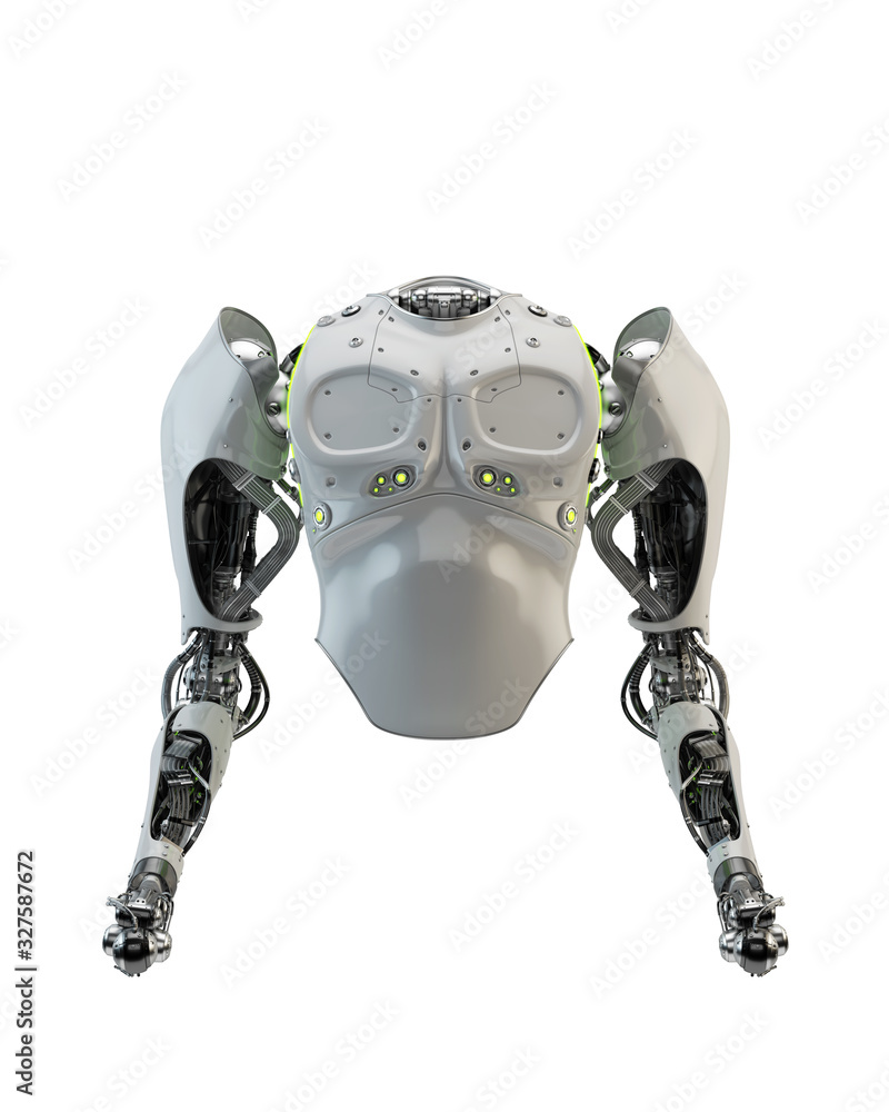 Poster robot body without hands part for replacement, 3d rendering isolated on white background