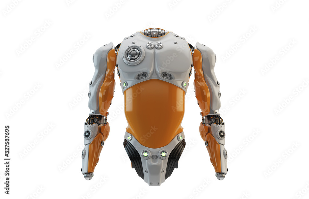 Aufkleber robot body without hands part for replacement, 3d rendering isolated on white background with orange